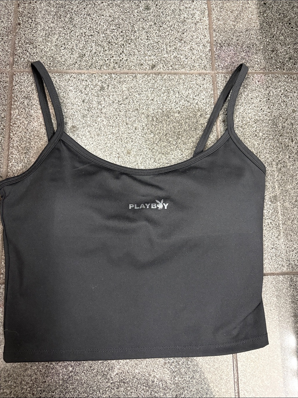 PLAYBOY Black Slim-Strap Cropped Tank